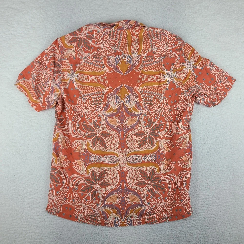 Tommy Bahama Shirt Mens Large Orange Blue Island Modern Fit Hawaiian Button Up